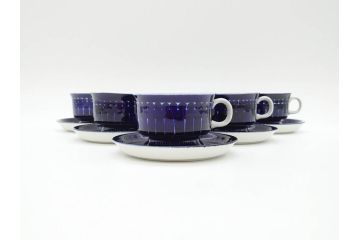 ARABIA FINLAND　Valencia (バレンシア)　Ulla Procope(ウラ・プロコッペ)　美しい青色が上品な雰囲気を高めるカップ&ソーサー6客セット(アラビア、フィンランド、北欧食器、C&S)(R-070652)