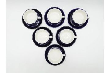 ARABIA FINLAND　Valencia (バレンシア)　Ulla Procope(ウラ・プロコッペ)　美しい青色が上品な雰囲気を高めるカップ&ソーサー6客セット(アラビア、フィンランド、北欧食器、C&S)(R-070652)