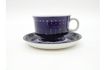 ARABIA FINLAND　Valencia (バレンシア)　Ulla Procope(ウラ・プロコッペ)　美しい青色が上品な雰囲気を高めるカップ&ソーサー6客セット(アラビア、フィンランド、北欧食器、C&S)(R-070652)