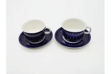 ARABIA FINLAND　Valencia (バレンシア)　Ulla Procope(ウラ・プロコッペ)　美しい青色が上品な雰囲気を高めるカップ&ソーサー6客セット(アラビア、フィンランド、北欧食器、C&S)(R-070652)