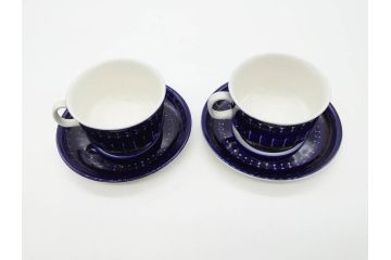 ARABIA FINLAND　Valencia (バレンシア)　Ulla Procope(ウラ・プロコッペ)　美しい青色が上品な雰囲気を高めるカップ&ソーサー6客セット(アラビア、フィンランド、北欧食器、C&S)(R-070652)