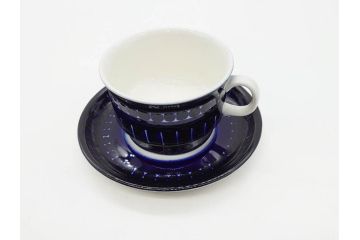 ARABIA FINLAND　Valencia (バレンシア)　Ulla Procope(ウラ・プロコッペ)　美しい青色が上品な雰囲気を高めるカップ&ソーサー6客セット(アラビア、フィンランド、北欧食器、C&S)(R-070652)