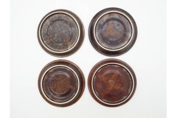 ARABIA FINLAND　Ruska(ルスカ)　Ulla Procope(ウラ・プロコッペ)　一つ一つ違う模様が魅力的で温かみのあるコーヒーカップ&ソーサー4客セット(アラビア、フィンランド、Sモデル、北欧食器、C&S)(R-070653)