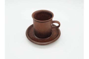 ARABIA FINLAND　Ruska(ルスカ)　Ulla Procope(ウラ・プロコッペ)　一つ一つ違う模様が魅力的で温かみのあるコーヒーカップ&ソーサー4客セット(アラビア、フィンランド、Sモデル、北欧食器、C&S)(R-070653)