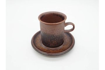 ARABIA FINLAND　Ruska(ルスカ)　Ulla Procope(ウラ・プロコッペ)　一つ一つ違う模様が魅力的で温かみのあるコーヒーカップ&ソーサー4客セット(アラビア、フィンランド、Sモデル、北欧食器、C&S)(R-070653)