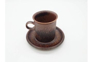 ARABIA FINLAND　Ruska(ルスカ)　Ulla Procope(ウラ・プロコッペ)　一つ一つ違う模様が魅力的で温かみのあるコーヒーカップ&ソーサー4客セット(アラビア、フィンランド、Sモデル、北欧食器、C&S)(R-070653)