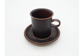 ARABIA FINLAND　Ruska(ルスカ)　Ulla Procope(ウラ・プロコッペ)　一つ一つ違う模様が魅力的で温かみのあるコーヒーカップ&ソーサー4客セット(アラビア、フィンランド、Sモデル、北欧食器、C&S)(R-070653)