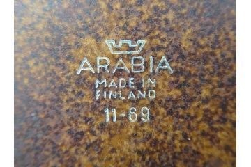 ARABIA FINLAND　Ruska(ルスカ)　Ulla Procope(ウラ・プロコッペ)　一つ一つ違う模様が魅力的で温かみのあるコーヒーカップ&ソーサー4客セット(アラビア、フィンランド、Sモデル、北欧食器、C&S)(R-070653)