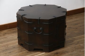 アジアンビンテージ　李朝　八角　深みのある色合いとユニークなデザインが魅力的な収納箱(木箱、小物収納、収納棚、戸棚、サイドテーブル、ヴィンテージ)(R-070703)