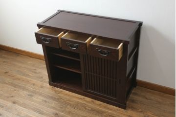 中古　上質な和の空間を演出する水屋箪笥サイドボード(サイドキャビネット、収納棚、戸棚、食器棚、茶箪笥)(R-070706)
