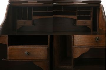 アンティーク家具　ナラ材　大正ロマン香るシックな佇まいのロールトップデスク(両袖机、ワークデスク、在宅用、在宅ワーク)(R-070709)