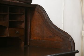 アンティーク家具　ナラ材　大正ロマン香るシックな佇まいのロールトップデスク(両袖机、ワークデスク、在宅用、在宅ワーク)(R-070709)