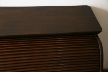 アンティーク家具　ナラ材　大正ロマン香るシックな佇まいのロールトップデスク(両袖机、ワークデスク、在宅用、在宅ワーク)(R-070709)