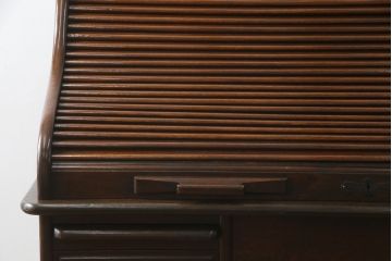 アンティーク家具　ナラ材　大正ロマン香るシックな佇まいのロールトップデスク(両袖机、ワークデスク、在宅用、在宅ワーク)(R-070709)