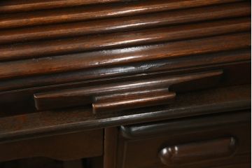 アンティーク家具　ナラ材　大正ロマン香るシックな佇まいのロールトップデスク(両袖机、ワークデスク、在宅用、在宅ワーク)(R-070709)