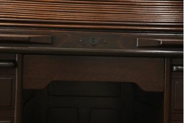 アンティーク家具　ナラ材　大正ロマン香るシックな佇まいのロールトップデスク(両袖机、ワークデスク、在宅用、在宅ワーク)(R-070709)