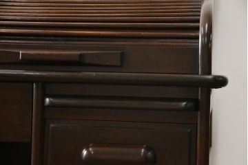 アンティーク家具　ナラ材　大正ロマン香るシックな佇まいのロールトップデスク(両袖机、ワークデスク、在宅用、在宅ワーク)(R-070709)