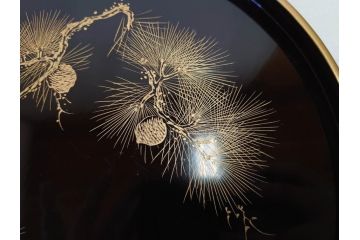 明治〜大正　木製漆器　緻密に描かれた松の金蒔絵が高級感溢れるお櫃・お盆・しゃもじセット(トレー、トレイ、おひつ、松の実、行器、飯器、伝統和食器)(R-070716)