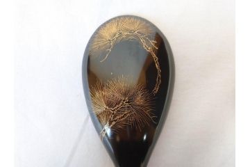明治〜大正　木製漆器　緻密に描かれた松の金蒔絵が高級感溢れるお櫃・お盆・しゃもじセット(トレー、トレイ、おひつ、松の実、行器、飯器、伝統和食器)(R-070717)
