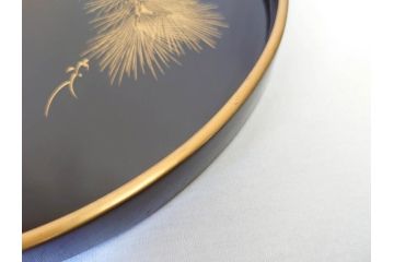 明治〜大正　木製漆器　緻密に描かれた松の金蒔絵が高級感溢れるお櫃・お盆・しゃもじセット(トレー、トレイ、おひつ、松の実、行器、飯器、伝統和食器)(R-070717)