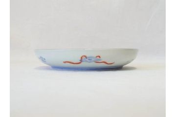 上手物　明治期　伊万里　二重角冨(角富)　金襴手　約17cm　5.6寸　精功に描かれた色絵が目を惹く中皿5枚セット(桃図、鳳凰、花鳥文、深皿、和皿、和食器、五寸六分)(R-070718)