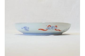 上手物　明治期　伊万里　二重角冨(角富)　金襴手　約17cm　5.6寸　精功に描かれた色絵が目を惹く中皿5枚セット(桃図、鳳凰、花鳥文、深皿、和皿、和食器、五寸六分)(R-070718)