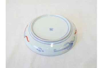 上手物　明治期　伊万里　二重角冨(角富)　金襴手　約17cm　5.6寸　精功に描かれた色絵が目を惹く中皿5枚セット(桃図、鳳凰、花鳥文、深皿、和皿、和食器、五寸六分)(R-070718)