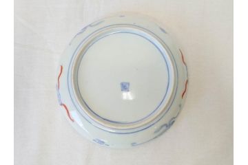 上手物　明治期　伊万里　二重角冨(角富)　金襴手　約17cm　5.6寸　精功に描かれた色絵が目を惹く中皿5枚セット(桃図、鳳凰、花鳥文、深皿、和皿、和食器、五寸六分)(R-070718)