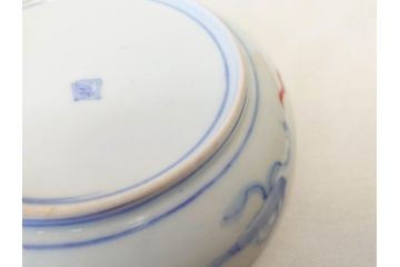 上手物　明治期　伊万里　二重角冨(角富)　金襴手　約17cm　5.6寸　精功に描かれた色絵が目を惹く中皿5枚セット(桃図、鳳凰、花鳥文、深皿、和皿、和食器、五寸六分)(R-070718)