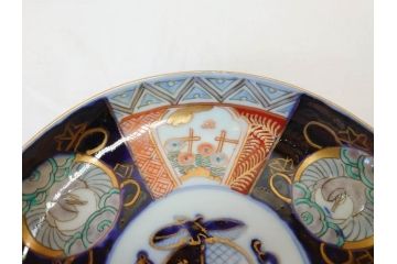 上手物　明治期　伊万里　二重角冨(角富)　金襴手　約17cm　5.6寸　精功に描かれた色絵が目を惹く中皿5枚セット(桃図、鳳凰、花鳥文、深皿、和皿、和食器、五寸六分)(R-070719)
