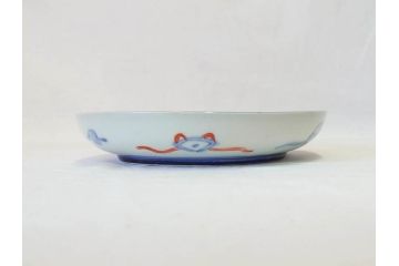 上手物　明治期　伊万里　二重角冨(角富)　金襴手　約17cm　5.6寸　精功に描かれた色絵が目を惹く中皿5枚セット(桃図、鳳凰、花鳥文、深皿、和皿、和食器、五寸六分)(R-070719)