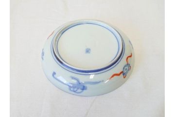 上手物　明治期　伊万里　二重角冨(角富)　金襴手　約17cm　5.6寸　精功に描かれた色絵が目を惹く中皿5枚セット(桃図、鳳凰、花鳥文、深皿、和皿、和食器、五寸六分)(R-070719)