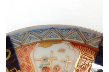 上手物　明治期　伊万里　二重角冨(角富)　金襴手　約17cm　5.6寸　精功に描かれた色絵が目を惹く中皿5枚セット(桃図、鳳凰、花鳥文、深皿、和皿、和食器、五寸六分)(R-070720)