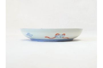 上手物　明治期　伊万里　二重角冨(角富)　金襴手　約17cm　5.6寸　精功に描かれた色絵が目を惹く中皿5枚セット(桃図、鳳凰、花鳥文、深皿、和皿、和食器、五寸六分)(R-070720)