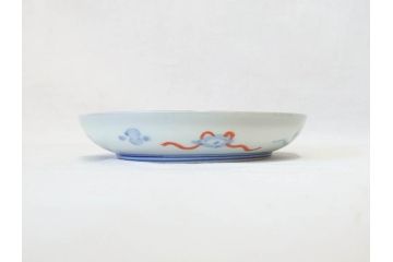 上手物　明治期　伊万里　二重角冨(角富)　金襴手　約17cm　5.6寸　精功に描かれた色絵が目を惹く中皿5枚セット(桃図、鳳凰、花鳥文、深皿、和皿、和食器、五寸六分)(R-070720)