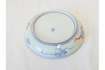 上手物　明治期　伊万里　二重角冨(角富)　金襴手　約17cm　5.6寸　精功に描かれた色絵が目を惹く中皿5枚セット(桃図、鳳凰、花鳥文、深皿、和皿、和食器、五寸六分)(R-070720)