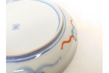 上手物　明治期　伊万里　二重角冨(角富)　金襴手　約17cm　5.6寸　精功に描かれた色絵が目を惹く中皿5枚セット(桃図、鳳凰、花鳥文、深皿、和皿、和食器、五寸六分)(R-070720)