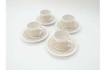 ARABIA FINLAND　Kimmel(キンメル)　金色の小さい花が可愛らしいカップ&ソーサー4客セット(アラビア、フィンランド、北欧食器、C&S)(R-070722)
