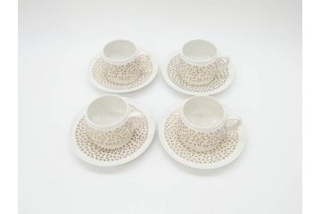 ARABIA FINLAND　Kimmel(キンメル)　金色の小さい花が可愛らしいカップ&ソーサー4客セット(アラビア、フィンランド、北欧食器、C&S)(R-070722)