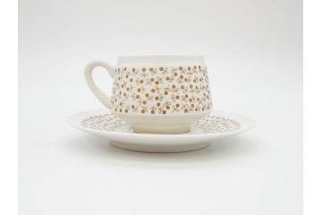 ARABIA FINLAND　Kimmel(キンメル)　金色の小さい花が可愛らしいカップ&ソーサー4客セット(アラビア、フィンランド、北欧食器、C&S)(R-070722)