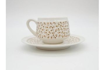 ARABIA FINLAND　Kimmel(キンメル)　金色の小さい花が可愛らしいカップ&ソーサー4客セット(アラビア、フィンランド、北欧食器、C&S)(R-070722)