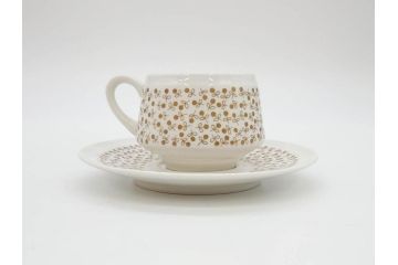 ARABIA FINLAND　Kimmel(キンメル)　金色の小さい花が可愛らしいカップ&ソーサー4客セット(アラビア、フィンランド、北欧食器、C&S)(R-070722)