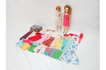 昭和中期　当時物　マテル社(MATELL)　バービー人形(Barbie)　アイデアル(IDEAL TOY CORP)　タミーちゃん BS-12(Tammy)　多数の服や小物・タンス付き　人形2体セット(ヴィンテージ、昭和レトロ、着せ替え人形、ビンテージドール、日本製)(R-070726)