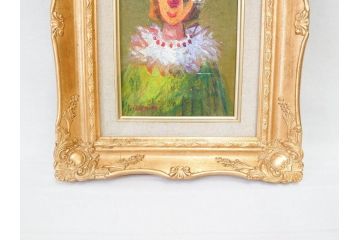 坂本唯市　油彩　「道化師」　「薔薇」　SM　力強い色使いとそれぞれ違った魅力が素敵な絵画3点セット(油絵、額装、ピエロ、バラ)(R-070730)