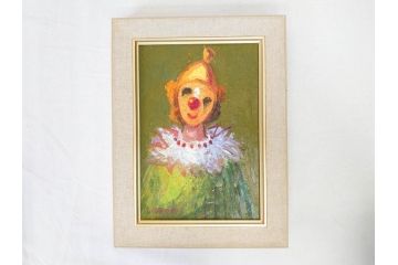 坂本唯市　油彩　「道化師」　「薔薇」　SM　力強い色使いとそれぞれ違った魅力が素敵な絵画3点セット(油絵、額装、ピエロ、バラ)(R-070730)
