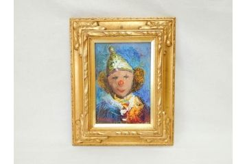 坂本唯市　油彩　「道化師」　「薔薇」　SM　力強い色使いとそれぞれ違った魅力が素敵な絵画3点セット(油絵、額装、ピエロ、バラ)(R-070730)