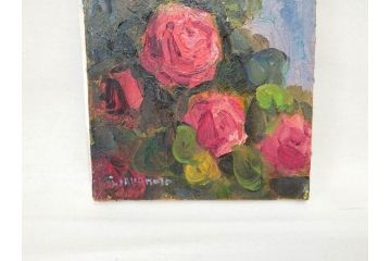 坂本唯市　油彩　「道化師」　「薔薇」　SM　力強い色使いとそれぞれ違った魅力が素敵な絵画3点セット(油絵、額装、ピエロ、バラ)(R-070730)