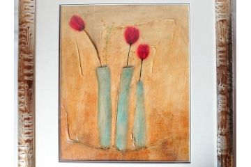 SOPHIE HALLONQUIST(ソフィー・ハロンクイスト)　花　味わい深い雰囲気溢れる蜜蝋画(絵画、額装)(R-070732)