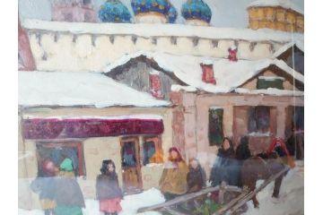 現代ソビエト絵画　アラロフB.H.　月光荘取り扱い　「冬のザゴルスク」　油絵(油彩、風景画、額装)(R-070733)