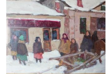現代ソビエト絵画　アラロフB.H.　月光荘取り扱い　「冬のザゴルスク」　油絵(油彩、風景画、額装)(R-070733)